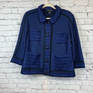 St John Shimmer Sequin Jacket Rhinestone Buttons Size 12 USA